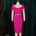 thumbnail image 3 of AURA Plus Size Elegant V Neck 3D Flower Banquet Midi Dress High Waist Bodycon African Party Dress with Belt, 3 of 9