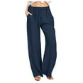 thumbnail image 1 of Women's Summer Linen - Look Wide Leg Palazzo Pants - Loose, Drawstring High Waist, with Pockets, Polyester, Solid Color, All - Season, 1 of 6