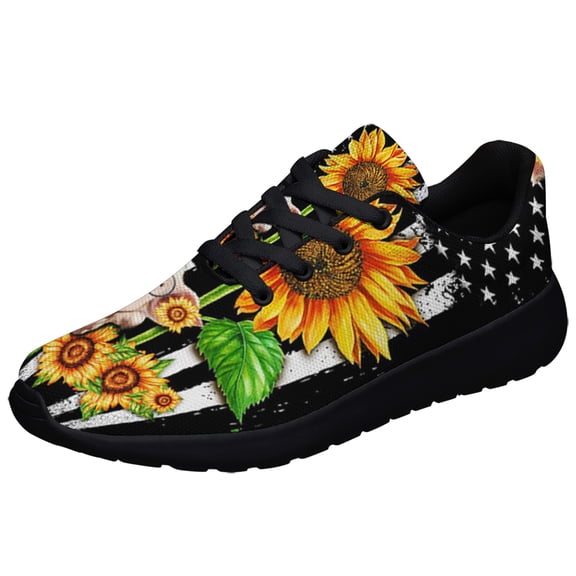Pig Sunflower American flag Shoes Sneakers for Women Men Black Size 3.5