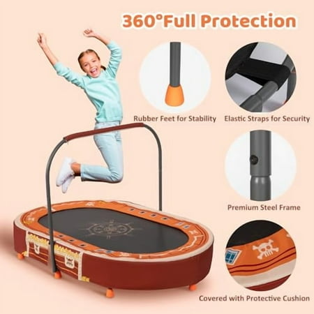 Trampoline for Kids, 55" Toddlers Foldable Rebounder Trampoline w/Sponge Handle, Safety Padded, Exercise Oval Trampoline for Indoor Outdoor Workout, Play Gift for Age 3+ (Pirate Sh