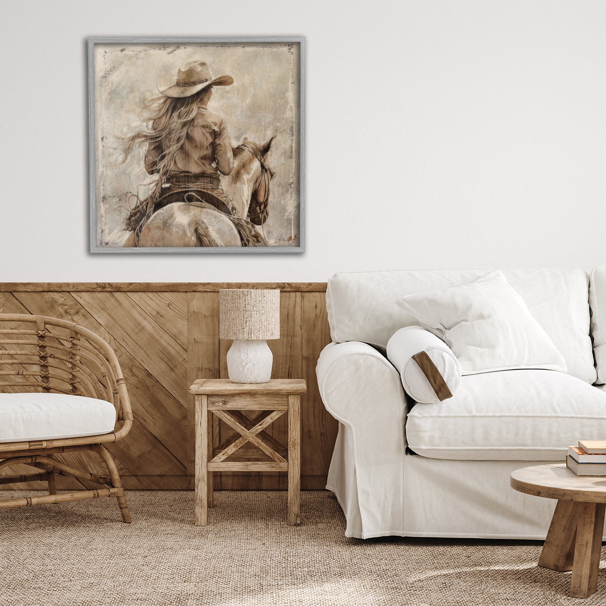 Stupell Industries Windblown Cowgirl on Horseback Gray Framed Giclee Art, design by Marta Wiley