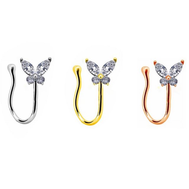 RV 3 joyería piercing europea y americana mariposa nariz anillo nariz uñas antialergia rhinestone nuevo no poroso falso nariz anillo brillar Electrónica