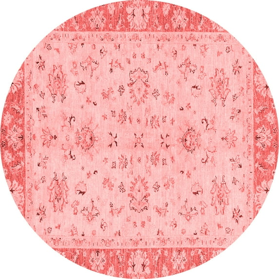 Ahgly Company Machine Washable Indoor Round Abstract Red Modern Area Rugs, 8' Round