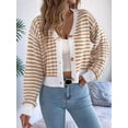 thumbnail image 4 of Womens Long Sleeve Striped Cardigan Sweaters Striped Cropped Button Fall Trendy Open Front Knit Sweater Coats Khaki L, 4 of 8
