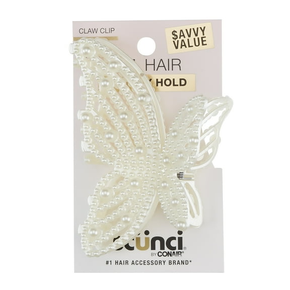 Scunci Faux Pearl Butterfly Claw Clip, Pearl, 1 Count