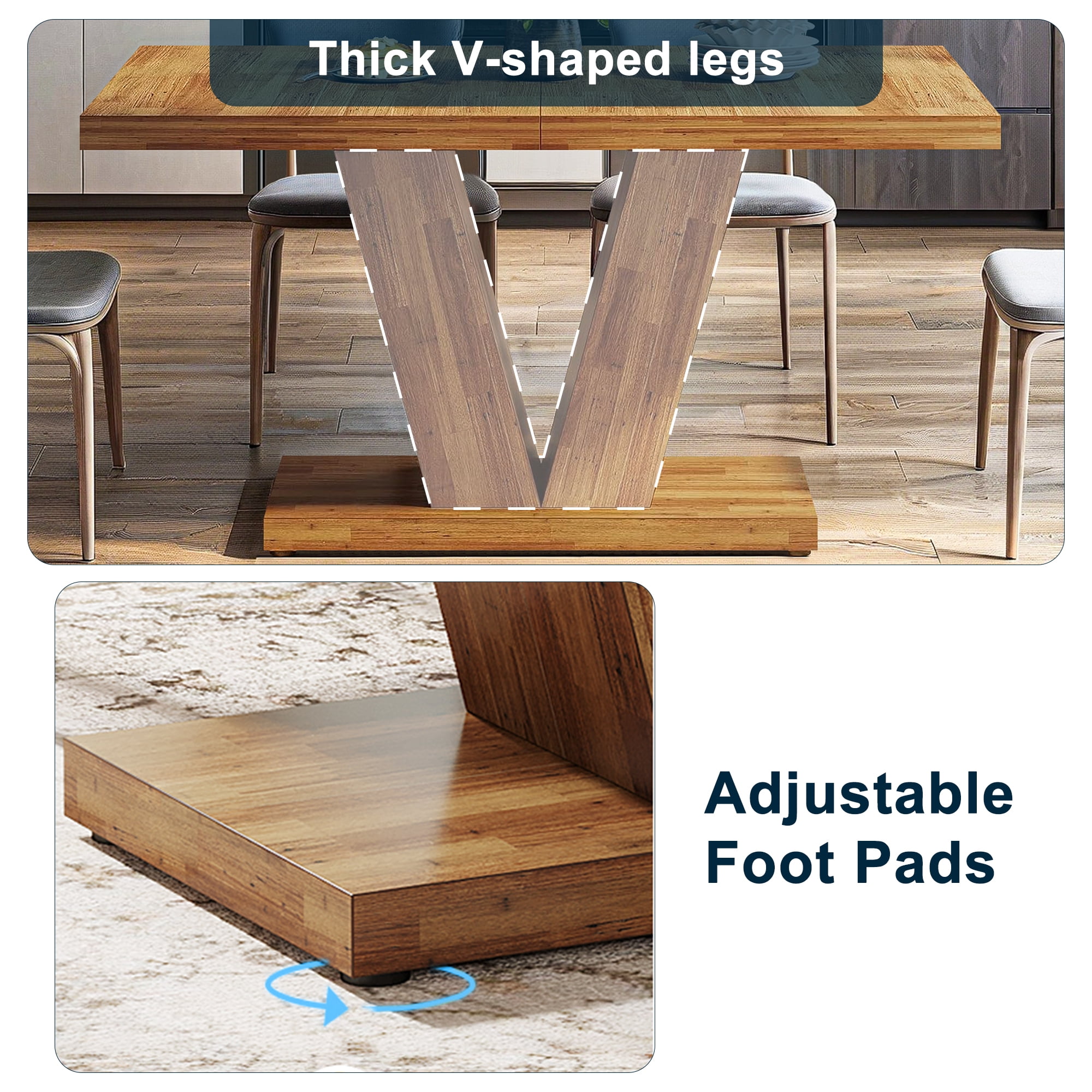 Demi Bonn 47" Modern Dining Table for 4 People, Wood Farmhouse Kitchen Table with Duty Pedestal for Dining Room, Home, Brown