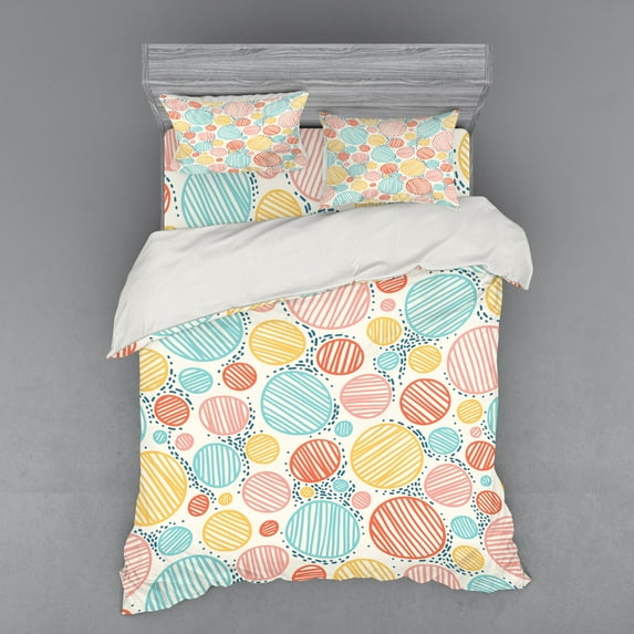 Ambesonne Colorful Bedding Set 4 Pcs, Striped Circles Pastel, Queen, Multicolor
