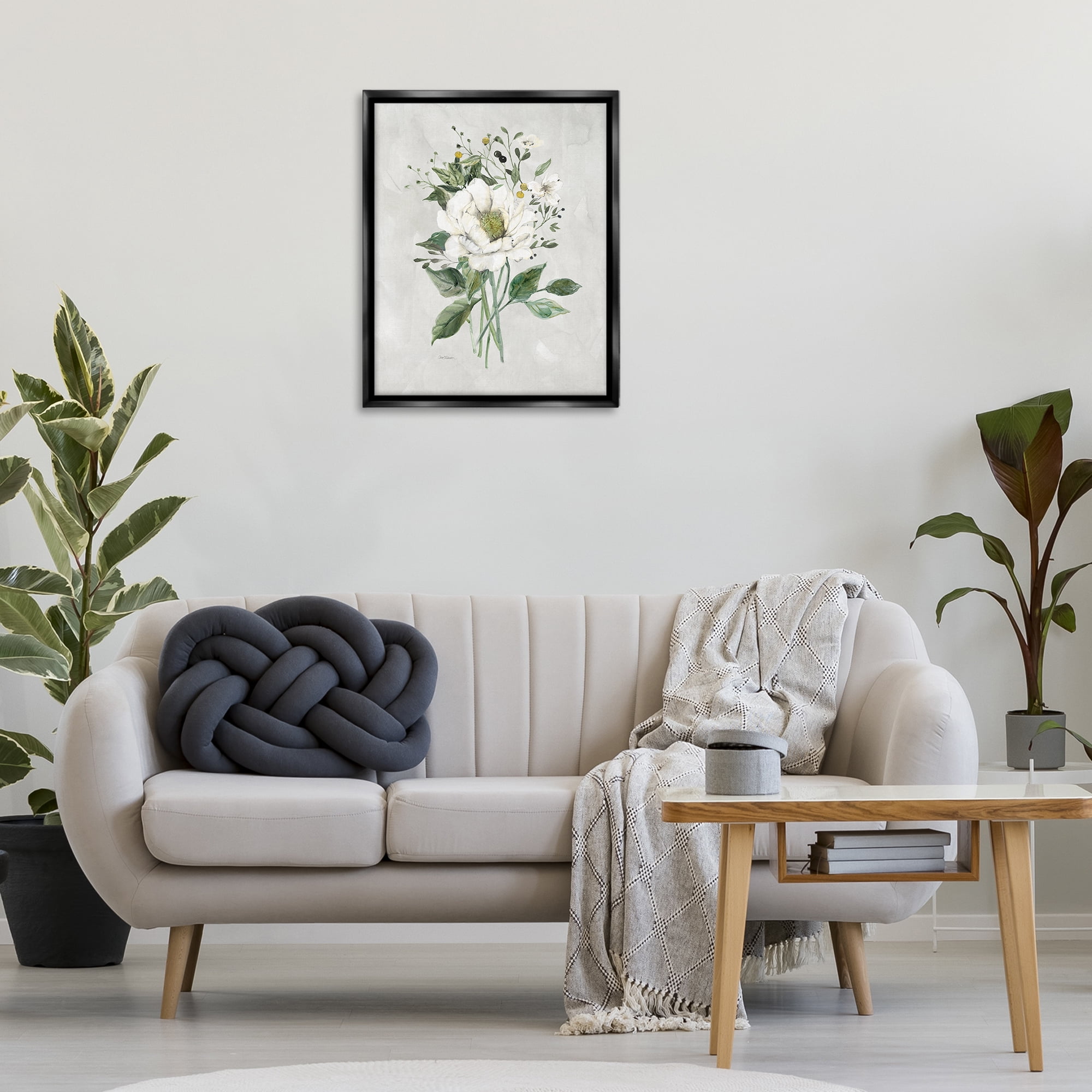 Stupell Industries White Flower Bundle Plants & Flowers Painting Black Floater Framed Canvas Art Print Wall Art, 25 x 31