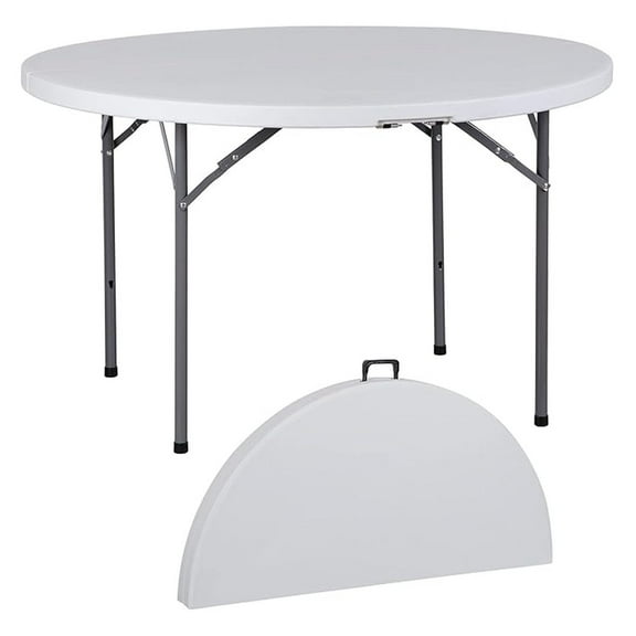 JungleA Round Folding Table 4 Ft, Indoor Outdoor Portable Plastic Table Bi-Fold, with Handle for Event Party, x x 29 in, White