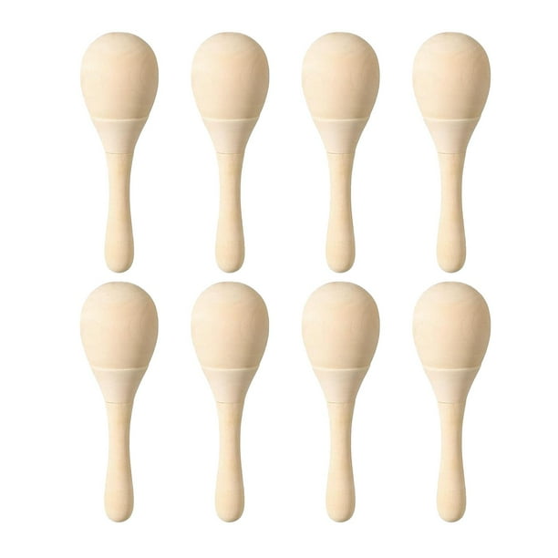 8 maracas de madera sin terminar, maracas en blanco, sonajeros de percusión manual para fiestas musicales S