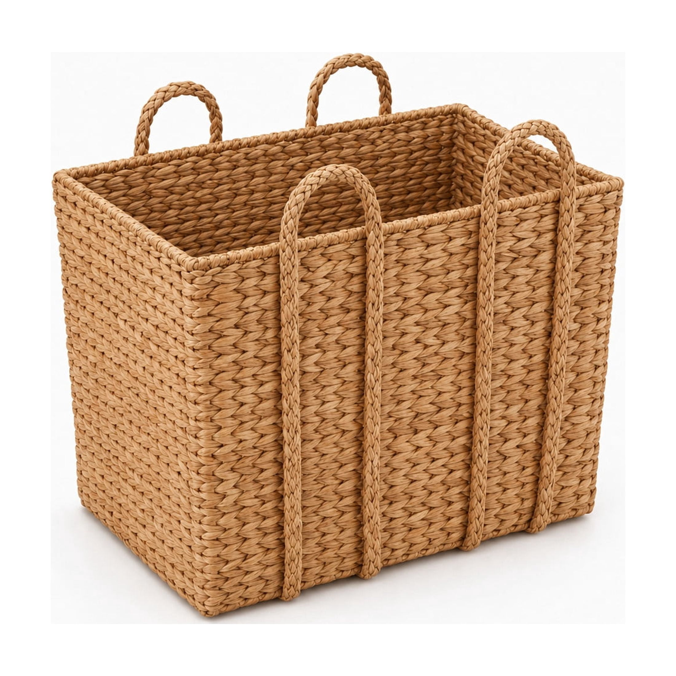 DecMode 20" x 11" Brown Seagrass Handmade Woven Storage Basket with Braided Handles, 1-Piece