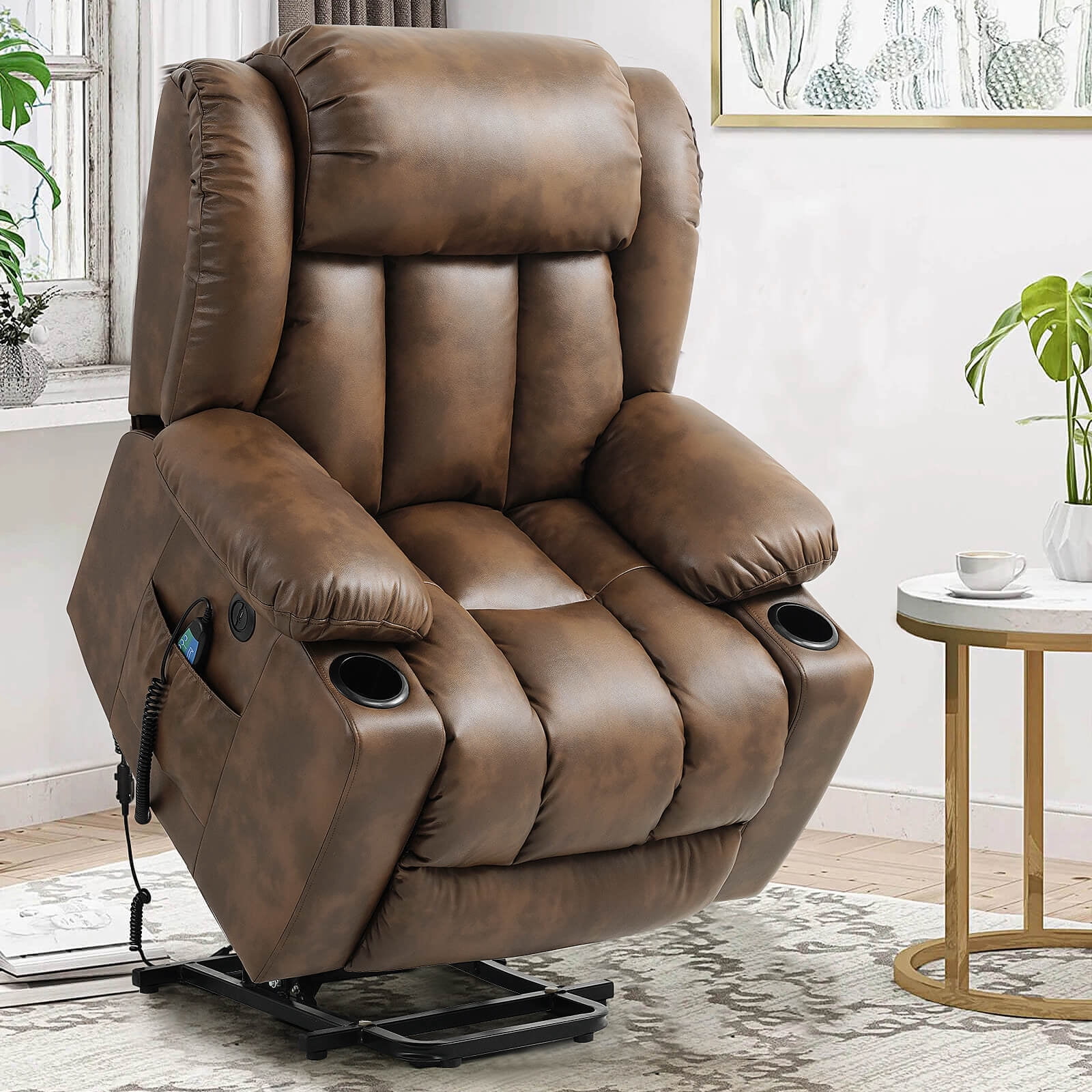 MEETWARM Large Dual OKIN Motor Power Lift Recliner Chair
