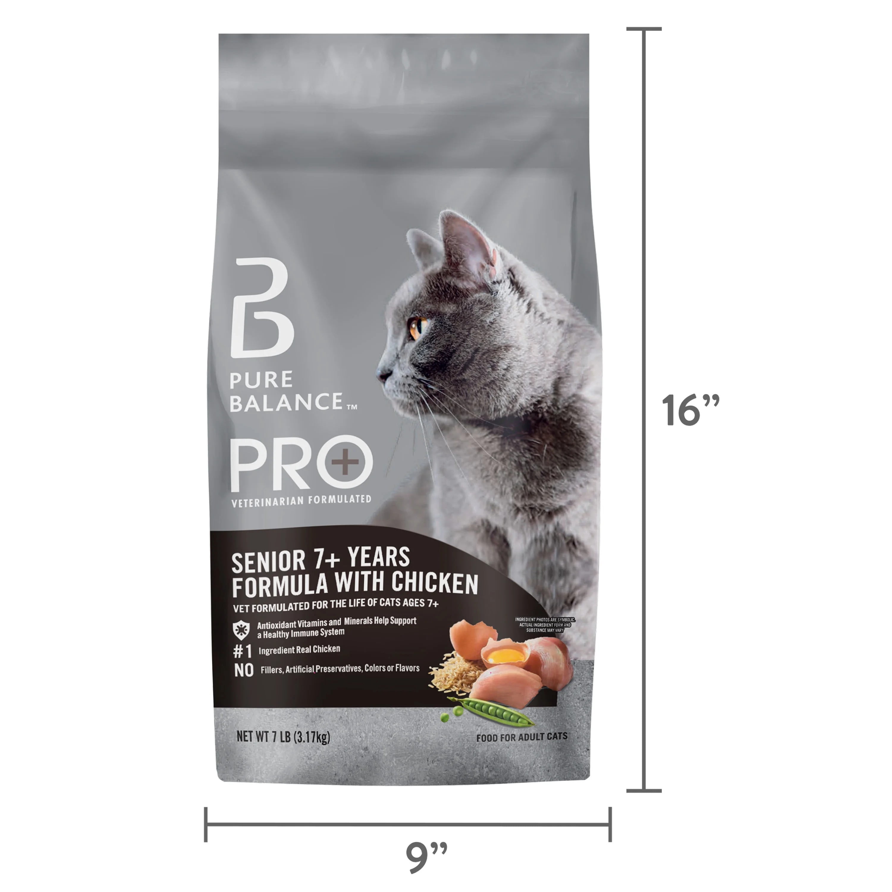 (3 pack) Pure Balance Pro+ Senior Formula with Chicken Dry Cat Food, 7 lbs
