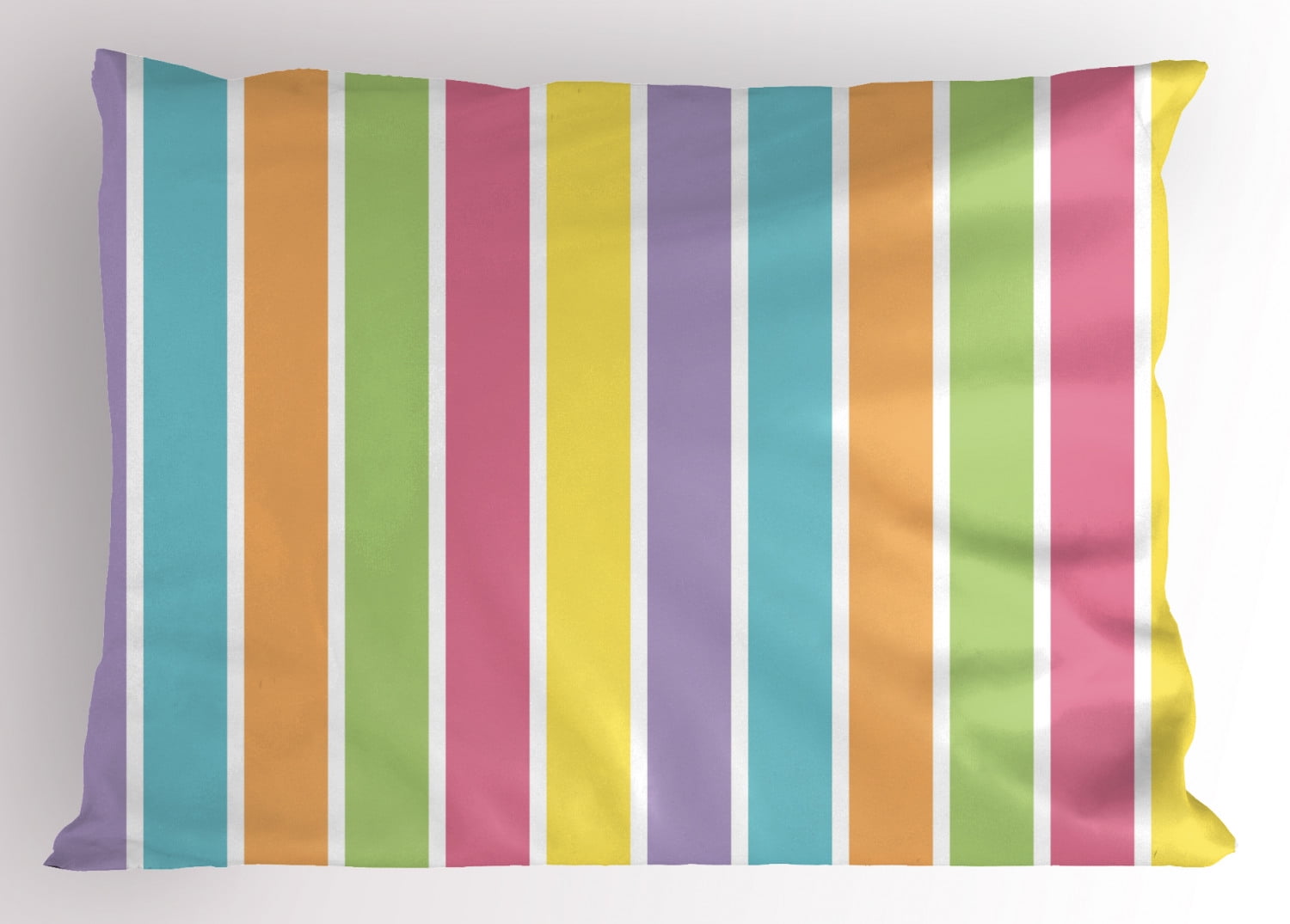 Colorful Pillow Sham Pastel Colored Striped Summer Pattern Funky Cheerful Rainbow Inspired Traditional, Decorative Standard Size Printed Pillowcase, 26 X 20 Inches, Multicolor, by Ambesonne