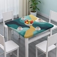 thumbnail image 3 of Teal Gold Marble Pattern Square Fitted Tablecloth with Elastic Edge,Square Table Cover,Washable Elastic Table Cover for Home Kitchen Party Decor 34"x34", 3 of 6