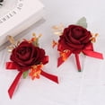 thumbnail image 3 of Red Corsage and Boutonniere Set for Prom, Wedding - Vibrant Rose Red Wrist Corsage with Lace Band, Boutonniere with Pin for Men - Romantic Floral Accessory Set$$Home Decor, Kitchen, & Other, 3 of 6