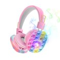 thumbnail image 1 of Auriculares Bluetooth para niños, inalámbricos, con burbujas, supraaurales, juguete antiestrés de color arcoíris para niños y adultos (rosa con luz), 1 of 5