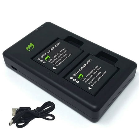 Replacement for Pentax WG-4 Battery (2-Pack 1200mAh) and Micro USB Charger