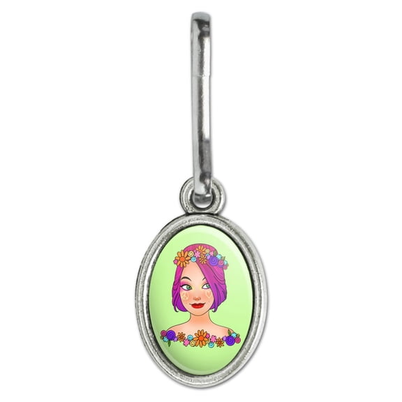 Classy Modern Day Hippie Flower Child Antiqued Oval Charm Clothes Purse Suitcase Backpack Zipper Pull Aid