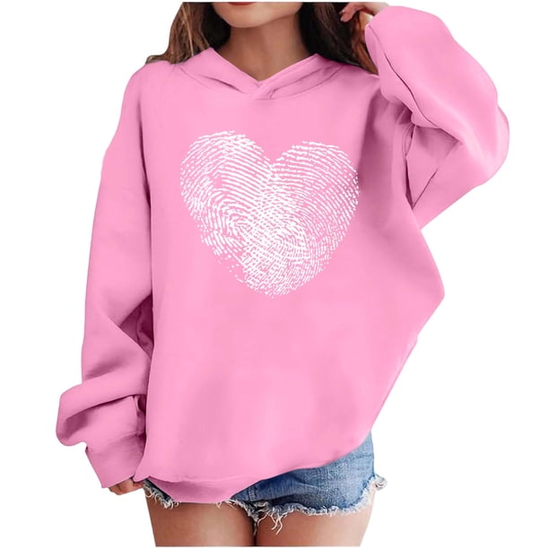 Sudadera con capucha y estampado de corazón de San Valentín, sudadera de manga larga para niños y niñas, chaqueta para niñas de talla mediana y grande.
