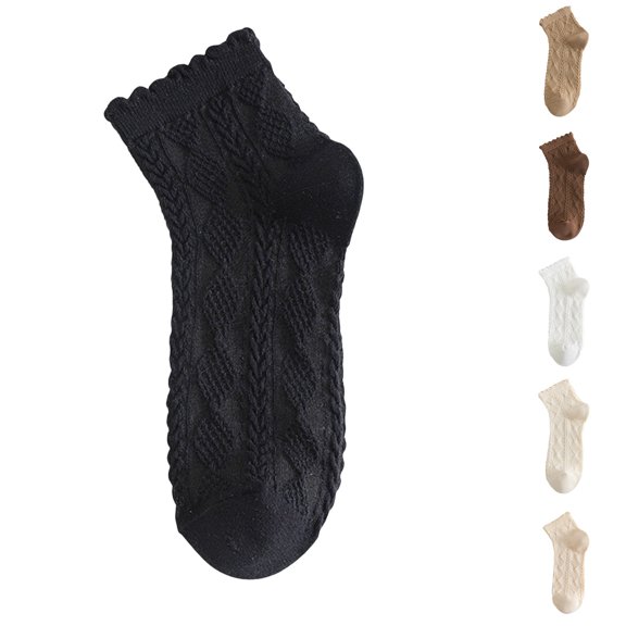 SAZBJOJN Socks for Women Thin Breathable Cotton Mid Crew Socks Ruffled Lace Trim Short Ankle Socks Lightweight Casual Dress Socks White A
