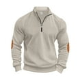 thumbnail image 4 of Siilsaa Mens Quarter Zip Pullover Sweaters Casual Slim Fit Knit Texture Sweater Beige,L, 4 of 5