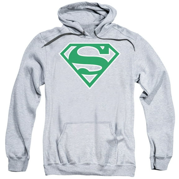 Superman Green &Amp; White Shield Adult Pullover Hoodie Sweatshirt Athletic Heather