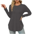 thumbnail image 1 of ameIAEA Solid Color Shirts for Women Long Sleeve Crewneck Basic Tees Spring Casual Loose Tops, 1 of 6