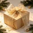 thumbnail image 5 of Gold Trim Sheer Ribbon with Wired Edges, Metallic Stripe Organza Gift Wrapping Ribbon for Christmas Wreath Tree DIY Holiday Craft 359.8in, 5 of 5