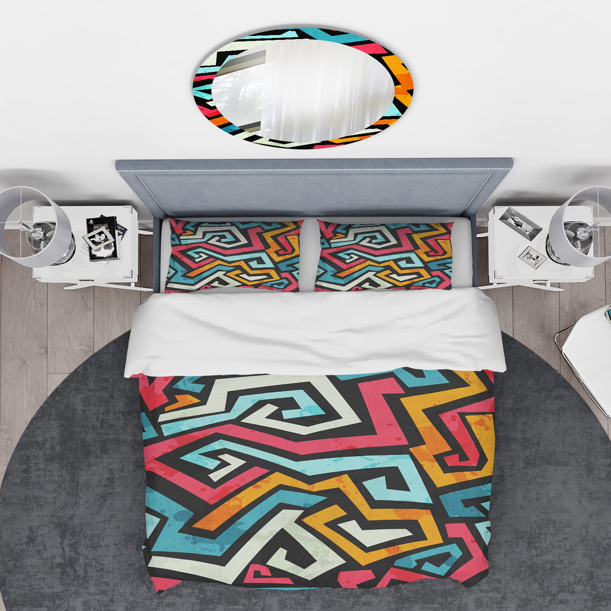 Designart 'Bright Graffiti Pattern with Grunge Effect' Modern & Contemporary Duvet Cover Set
