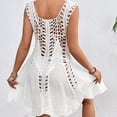 thumbnail image 4 of Pounoo Hauts Boho pour Femmes Sans Manches à Encolure Carrée, Robe Mini au Crochet Ajourée, Fluide, Coupe Trapèze, Style Côtier, Escapade, Tenue Quotidienne, Cadeau, 4 of 8