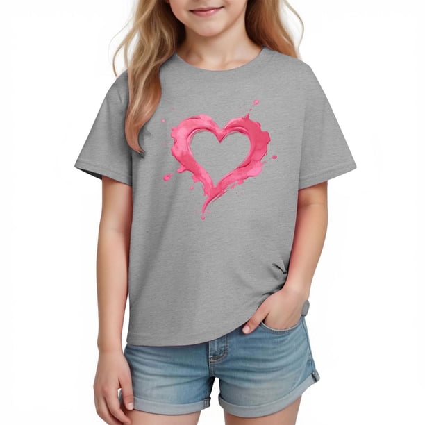 Blusas y camisas de manga corta con cuello redondo para niños y niñas, camisetas gráficas de manga corta, blusas con estampados bonitos para la temporada escolar.