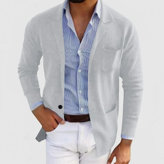 uublik Mens Blazer Jacket Outwear Suit Jacket Casual One Button Sport Blazer Coat with Pockets Gray