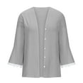 thumbnail image 4 of Sevevn Cardigan Sweaters for Women Women's Solid 3/4 Sleeve Flared Cuffs Lace Linen Cardigan Gift for Adults Gray S, 4 of 6