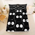 thumbnail image 4 of Manfei Cute Cartoon Cat King Sheets, Abstract Kitten Bedding, Black White, 4 Pieces, 1 Flat Sheet, 1 Fitted Sheet and 2 Pillowcases, 4 of 6