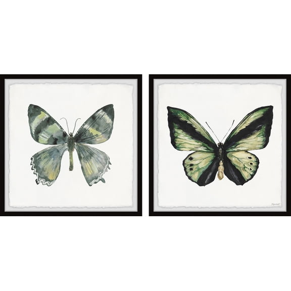 Marmont Hill Lovely Green Butterflies Diptych, 12" x 24"
