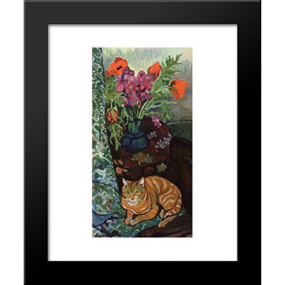 Bouquet and a Cat 20x24 Framed Art Print by Suzanne Valadon