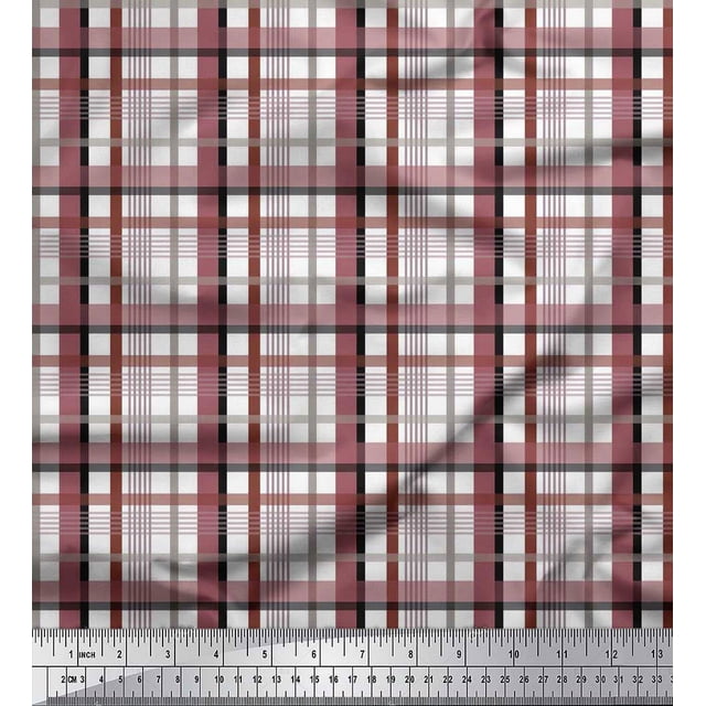 Soimoi Brown Poly Georgette Fabric Gingham Check Decor Fabric Printed Yard 42 Inch Wide