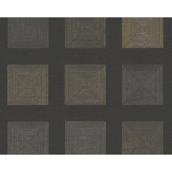 Concord Wallcoverings Textured Wallpaper Geometric Squares, Black Gold Silver, 21 In x 33 Ft (56 sq. ft), 371724