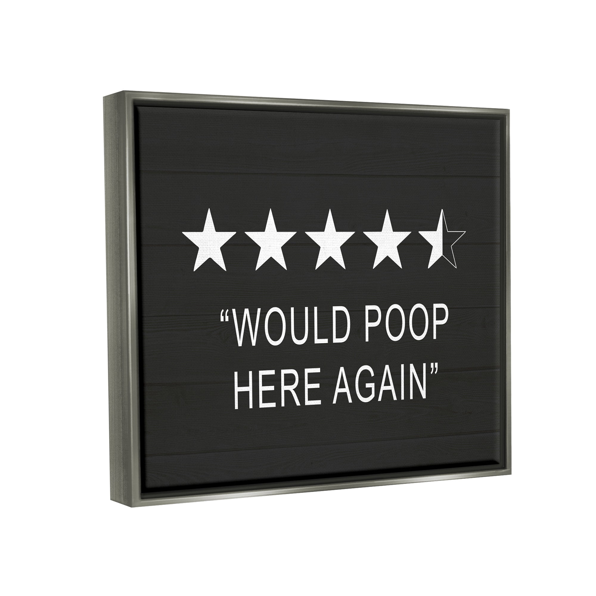 Stupell Industries Five Star Funny Word Bathroom Black And White Design Luster Gray Framed Floating Canvas Wall Art, 16x20, by Lettered and Lined