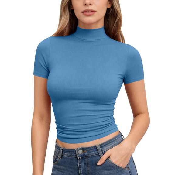 Women Fitted Short Sleeve Mock Neck T Shirt Stretchy Breathable Basic Top,3XL