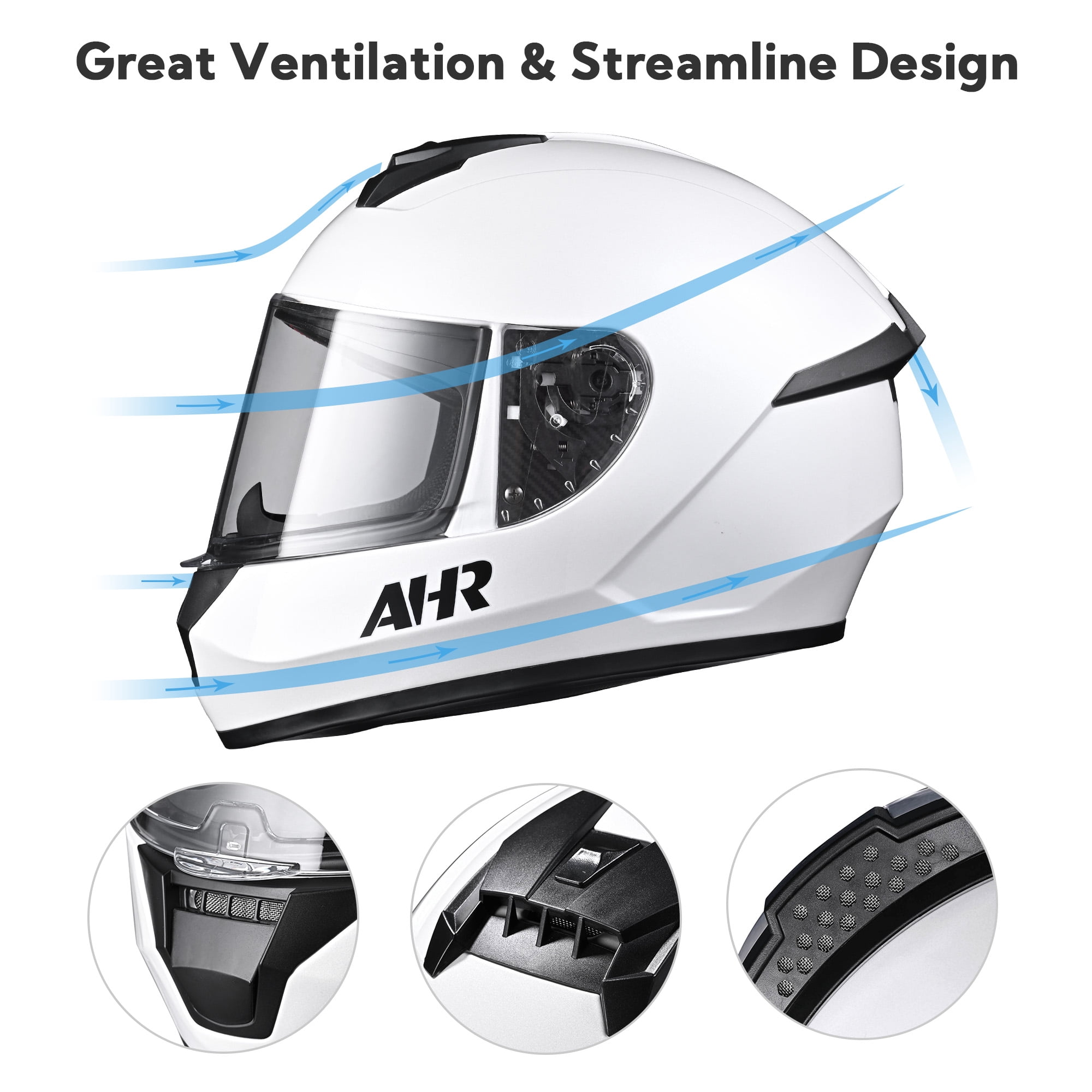 AHR RUN-F3 Full Face Motorcycle Helmet Adult DOT Lightweight Street Bike Touring Racing XL