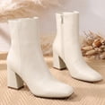 thumbnail image 4 of Pennysue Women's Mid Calf Boots Square Toe White Chunky Block Heel Ankle Booties Side Zipper Size 10M, 4 of 7