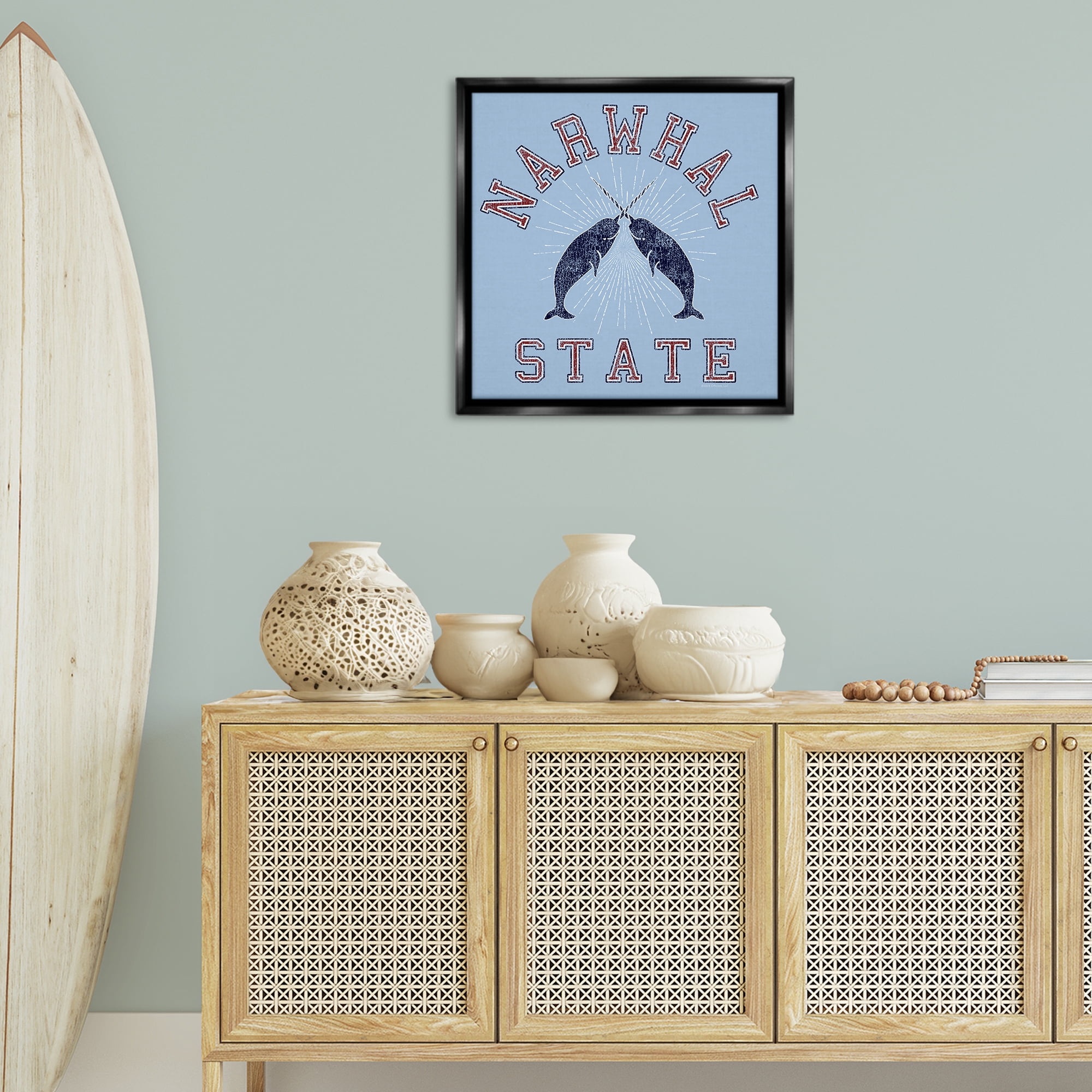 Stupell Industries Vintage Narwhal State Animals Painting Black Floater Framed Canvas Art Print Wall Art, 25 x 25
