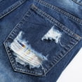 thumbnail image 2 of WREESH Men's Denim Shorts Washed Ripped Jeans Shorts Casual Zipper Middle Waist Pockets Denim Shorts Loose Short Pants Dark Blue, 2 of 9