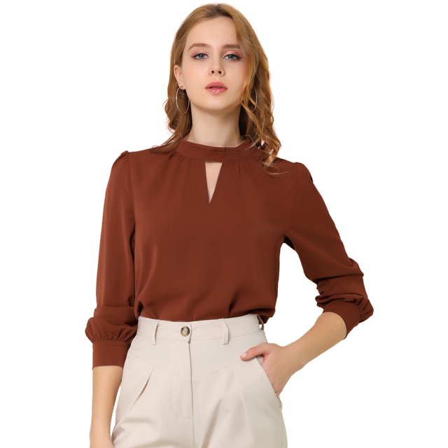 AllegK Dde San Patricio profesional Blusas de gade manlarcon cuello alto elegante pamujer marrón L