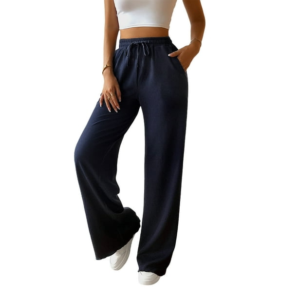Avamo Women Palazzo Pant High Waist Pants Wide Leg Bottoms Loose Fit  Trousers Holiday Navy Blue S 