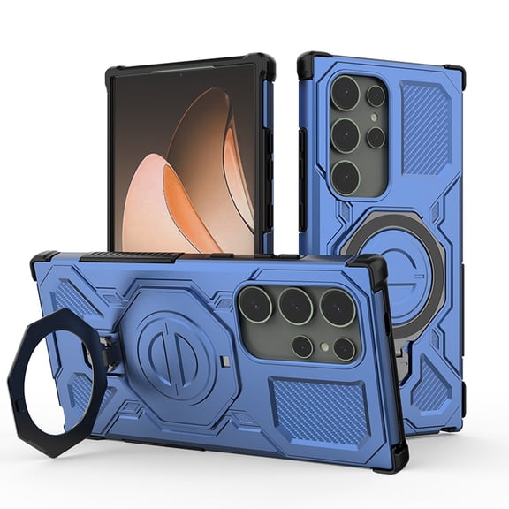 Magnetic Case for Samsung Galaxy S26 Ultra, Metal Kickstand, Wireless Charging Support, Military-Grade Protection, Shockproof Protective Case with Ring Holder for Samsung Galaxy S26 Ultra, Blue
