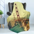 thumbnail image 4 of Vintage Soft Flannel Fleece Throw Blanket, Old Film Featured Golden Gate Bridge Suspension Urban Path Construction Scenery, Cozy Plush for Indoor and Outdoor Use, 60" x 80", Blue Brown, by Ambesonne, 4 of 5