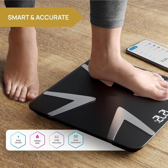 Smart Body Fat Scale, Highly Accurate Bluetooth Digital Bathroom Body Composition Analyzer, Measures Weight, Body Fat, Water, Muscle, BMI, Visceral Fat & Bone Mass for Unlimited Users